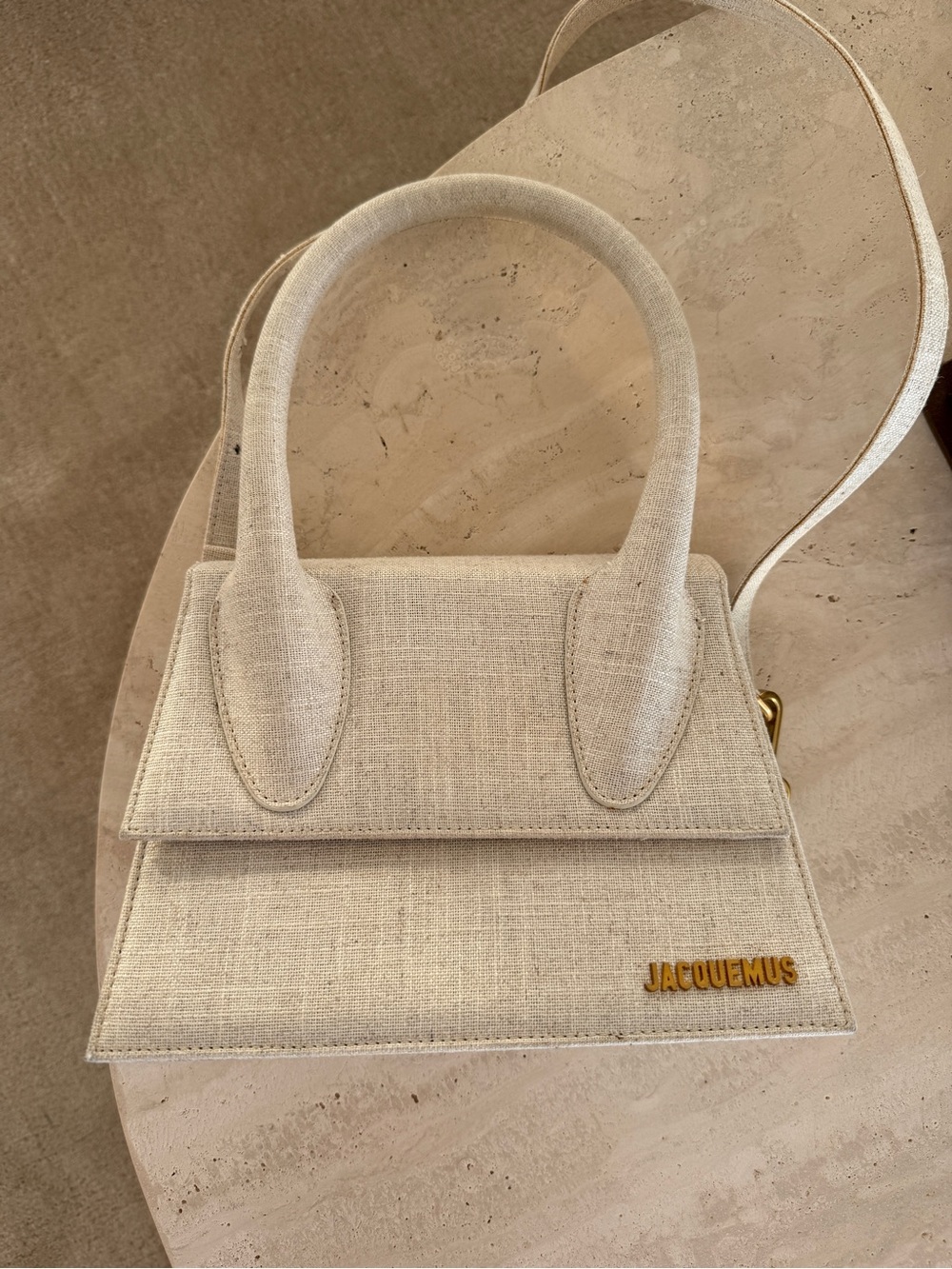 Jacquemus Beige Linen Le Chiquito Handbag Medium